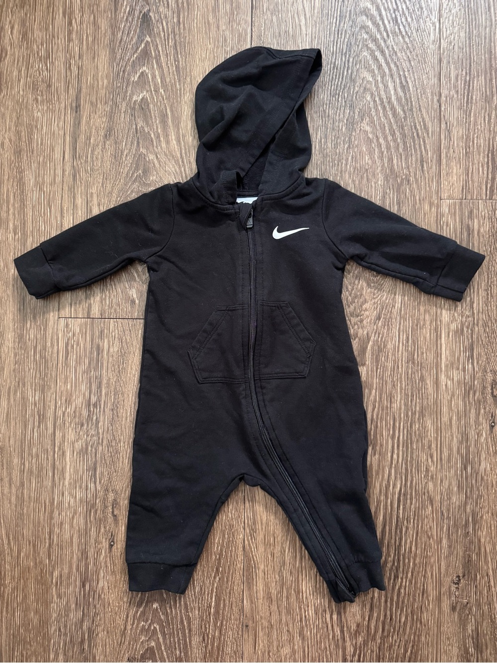 Nike Black Hooded Baby One-Piece Romper (6 months)